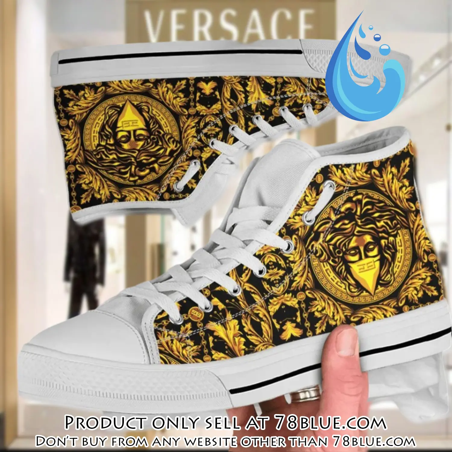 Versace medusa golden white high top canvas shoes luxury brand gifts for men women 78b0028514